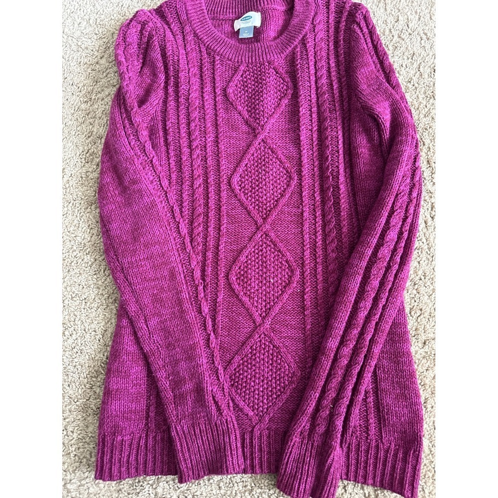 Old Navy Girls Purple Cable Knit Sweater Crewneck Long Sleeve Kids Medium